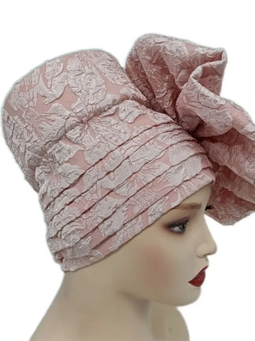 Image of Big Flowers Pleated Top Hats Headtie-FrenzyAfricanFashion.com
