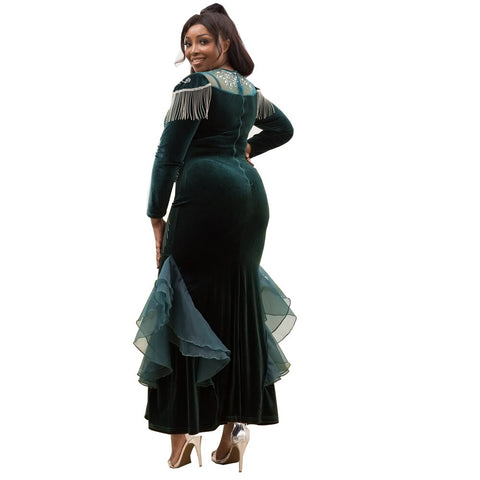 Image of Luxury Velvet Dresses Women Wedding Party Evening Robe Birthday Gown Long Sleeve Dress-FrenzyAfricanFashion.com