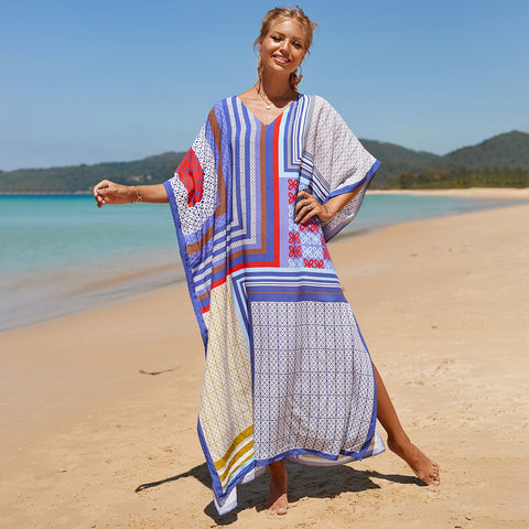Image of Kaftan Dresses Women Bohemian Maxi Tie Dye Rayon Summer Holiday Bathing Suits-FrenzyAfricanFashion.com