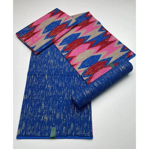 Image of Blue kente Wax Print Fuchsia Fabric Dress Craft DIY Cotton Nananom-FrenzyAfricanFashion.com
