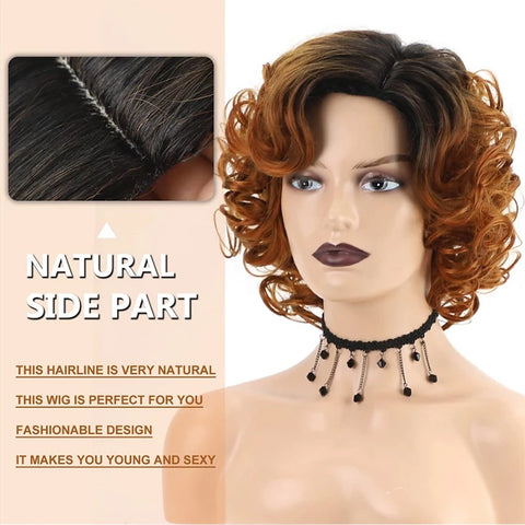 Image of HAIRJOY Synthetic Hair Short Burgundy Curly Wigs for Women Ombre Wine Red Short Wig-FrenzyAfricanFashion.com