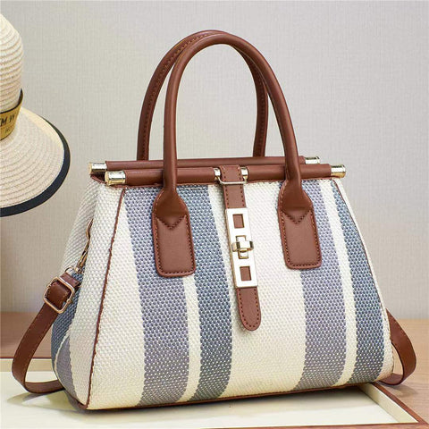 Image of Fashion Women's Single Shoulder Crossbody Bags Striped Contrasting Color Portable Handbag Casual Popular High Quality Satchel-FrenzyAfricanFashion.com