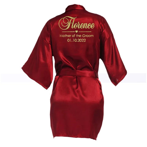 Image of Customized Name Date Wedding Bathrobe Faux Silk Bridal Robe Bride Bridesmaid Wedding Robes Woman Bachelorette Hen Party-FrenzyAfricanFashion.com