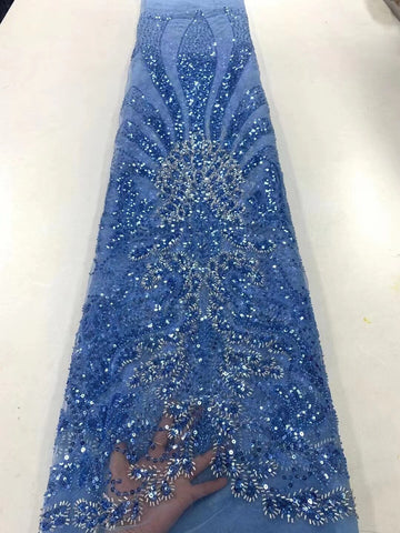 Image of Luxurious Sequence Lace Fabrics With Sequins Beaded-FrenzyAfricanFashion.com