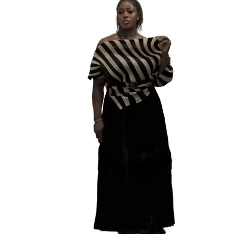 Image of Pleated Women's Suit Big Swing Skirt Two Piece Suit-FrenzyAfricanFashion.com