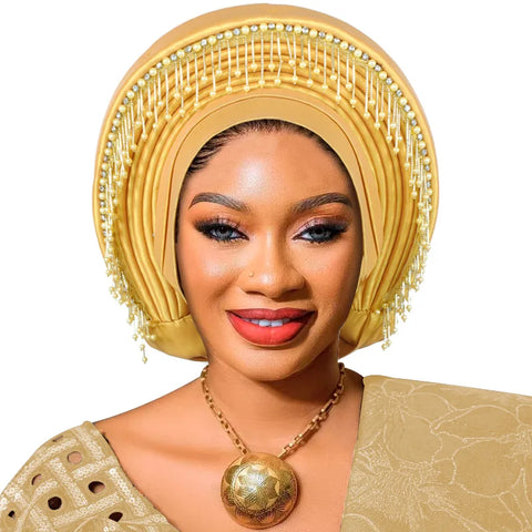 Image of Already Made African Headtie Women's Turban Cap Female Head Wraps Nigeria Wedding Auto Geles Party Headwear Hat African Headtie-FrenzyAfricanFashion.com
