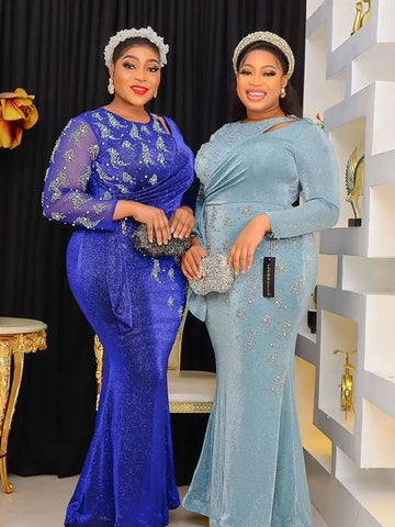 Image of Plus Size African Party Long Dresses for Women Dashiki Ankara Africa Clothes Elegant Turkey Luxury Robe Mermaid Evening Gown-FrenzyAfricanFashion.com