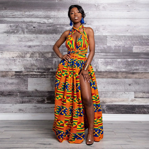 Image of african printing plus size polyester long dress-FrenzyAfricanFashion.com