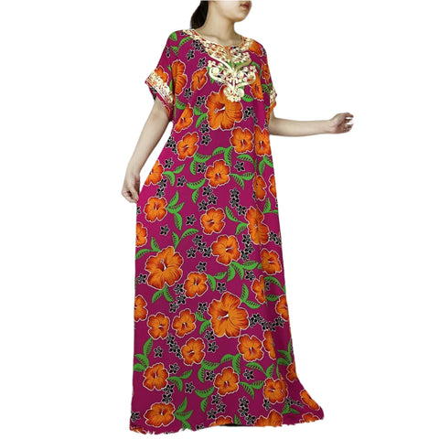 Image of Abaya Cotton Floral Printing Loose Maxi Casual Dress-FrenzyAfricanFashion.com