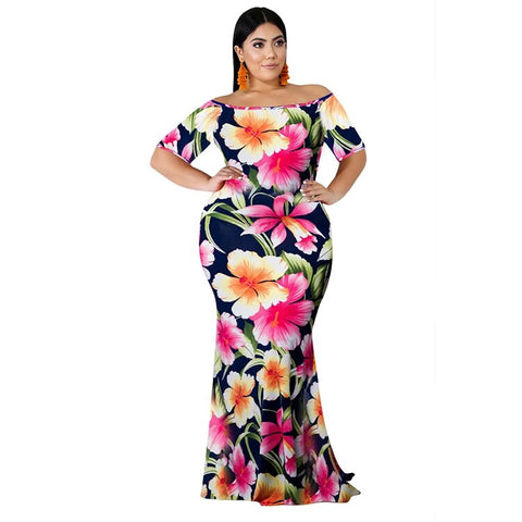 Image of Plus Size Short Sleeved Floral Women Robe Soirée Femme-FrenzyAfricanFashion.com