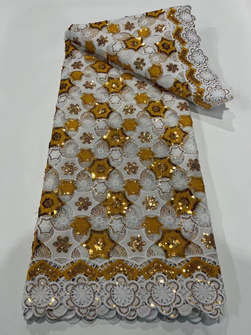 Image of Latest French Milk Silk Sequins Lace Fabric Guipure Cord Fabric-FrenzyAfricanFashion.com