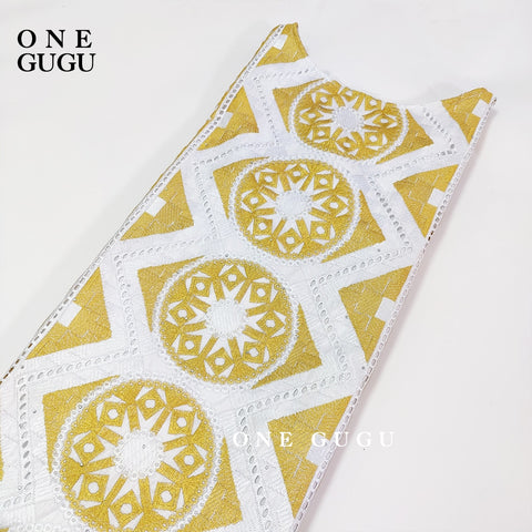 Image of Lace Bazin Riche Dress Dashiki Gold Brocade Embroiderey Wedding Party Gown-FrenzyAfricanFashion.com