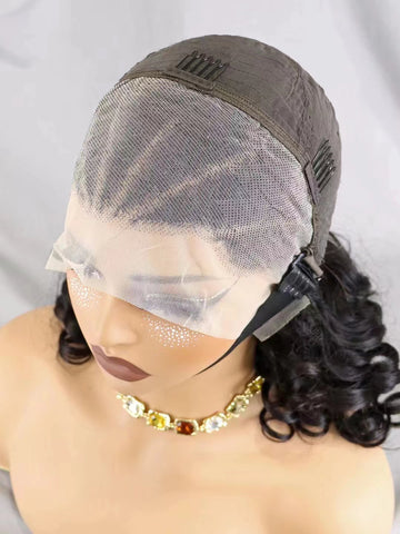 Image of Lace Frontal Wigs Loose Curly Bob Wig Remy Human Hair Natural Cornrow Braided Women hair-FrenzyAfricanFashion.com