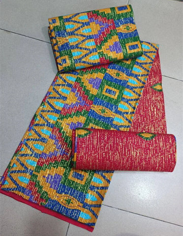 Image of Blue kente Wax Print Fuchsia Fabric Dress Craft DIY Cotton Nananom-FrenzyAfricanFashion.com