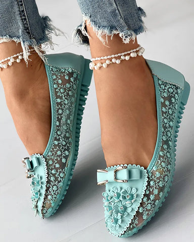 Image of Floral Embroidery Bowknot Loafers Women-FrenzyAfricanFashion.com