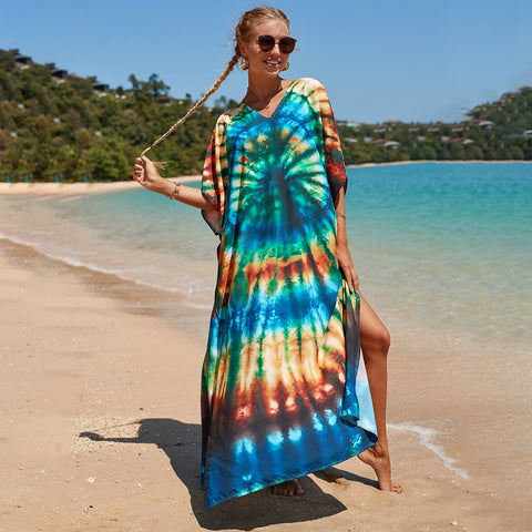 Image of Kaftan Dresses Women Bohemian Maxi Tie Dye Rayon Summer Holiday Bathing Suits-FrenzyAfricanFashion.com