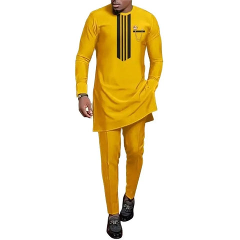 Image of African Men's Printed Top And Trousers Suit Wedding Dress Casual Slim Suit-FrenzyAfricanFashion.com