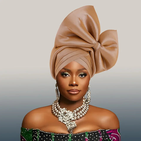Image of African Party Evening Wedding Headtie for Women Fashion Summer Autumn Solid Color Headtie Women Caps-FrenzyAfricanFashion.com