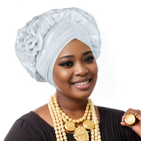 Image of Fashion Women Elastic Ruffle African Turban Cap Lady Head Wraps Nigeria Wedding Auto Gele Headtie Party Headgear Headwear Hat-FrenzyAfricanFashion.com