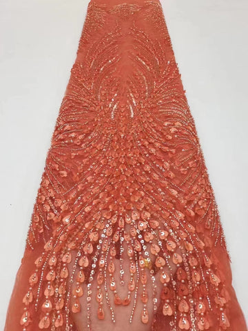 Image of High Quality African Nigerian Tulle Lace Fabric With Sequins Embroidery 5 Yards-FrenzyAfricanFashion.com