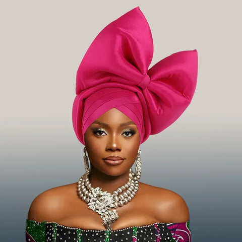 Image of African Party Evening Wedding Headtie for Women Fashion Summer Autumn Solid Color Headtie Women Caps-FrenzyAfricanFashion.com