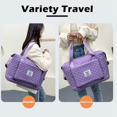 Image of Foldable Travel Bag Wet Dry Separation Waterproof Handbag Lingge Large Capacity Solid Tote Bag Women Gym Yoga Shoulder Bags-FrenzyAfricanFashion.com