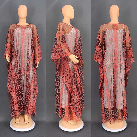 Image of Women Half Sleeve Polyester Long Evening Dresses-FrenzyAfricanFashion.com