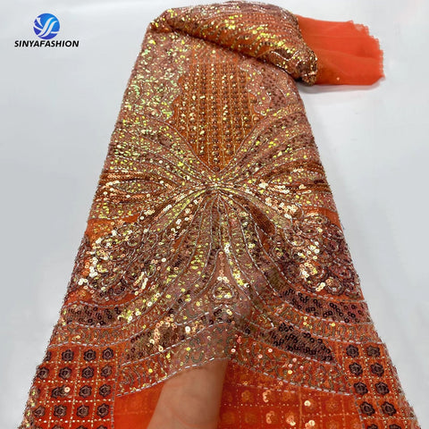 Image of High Quality African Nigerian French Tulle Fully Sequins Luxury Heavy Handmade Beaded Lace Fabric For DIY Wedding Dress-FrenzyAfricanFashion.com