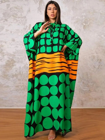 Image of Maxi Dress Batwing Sleeve Tunic Spring Autumn Beach Dress Kaftan Cover-ups-FrenzyAfricanFashion.com