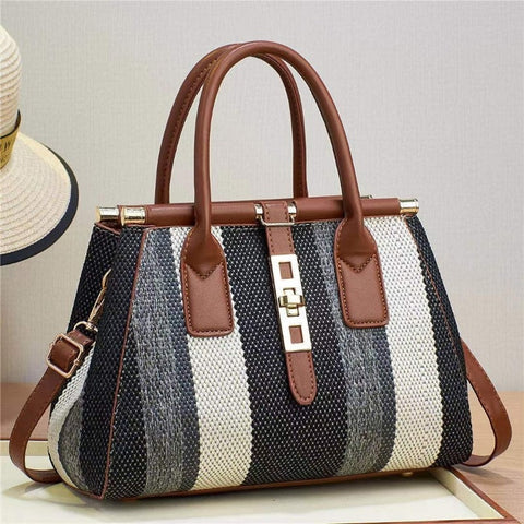 Image of Fashion Women's Single Shoulder Crossbody Bags Striped Contrasting Color Portable Handbag Casual Popular High Quality Satchel-FrenzyAfricanFashion.com