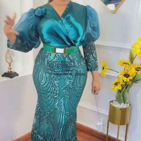 Image of Plus Size Solid Color Maxi Dresses with Belt Party Bodycon-FrenzyAfricanFashion.com