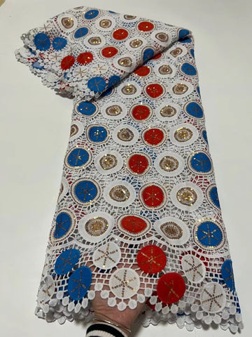 Image of Latest French Milk Silk Sequins Lace Fabric Guipure Cord Fabric-FrenzyAfricanFashion.com