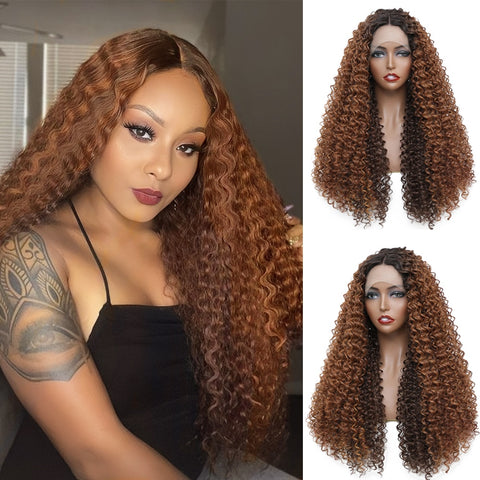 Image of Ombre Brown Kinky Curly Lace Front Wigs-FrenzyAfricanFashion.com