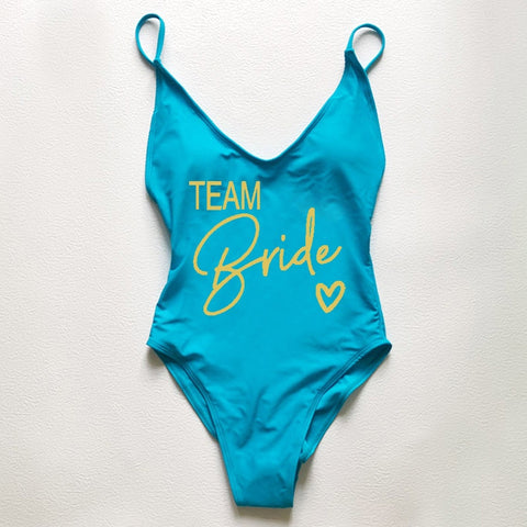 Image of Sexy Padded One Piece Swimsuit TEAM Bride love Swimwear Women Summer Beachwear Bachelor Party Plus Size Bathing Suit Swimming-FrenzyAfricanFashion.com