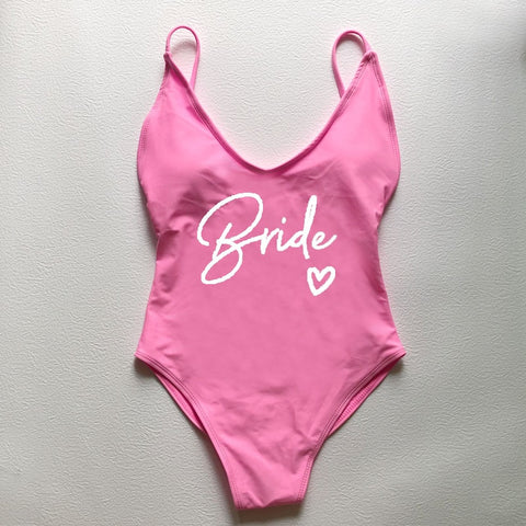 Image of Sexy Padded One Piece Swimsuit TEAM Bride love Swimwear Women Summer Beachwear Bachelor Party Plus Size Bathing Suit Swimming-FrenzyAfricanFashion.com