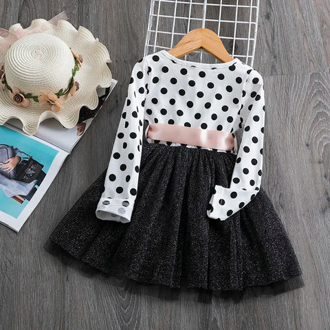 Image of Polka Dot Long Sleeve Tulle Kids Princess Dresses Girls Spring Autumn Wedding Birthday Party-FrenzyAfricanFashion.com