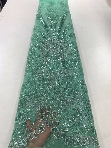 Image of Luxurious Sequence Lace Fabrics With Sequins Beaded-FrenzyAfricanFashion.com