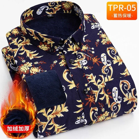 Image of Autumn and Winter Men's Classic Long-Sleeved Shirt Men's Plus Fleece Shirt-FrenzyAfricanFashion.com