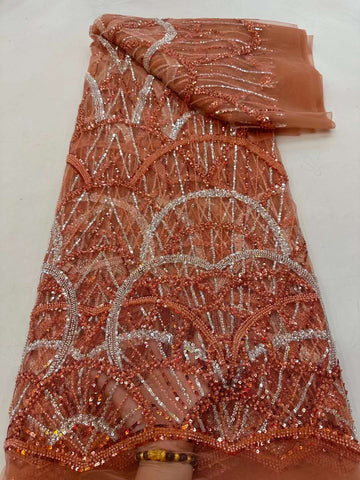 Image of Purple High-End Sequins Embroidery French Mesh Lace Fabric Latest African Handmade Beads Tulle Lace Fabrics for Party-FrenzyAfricanFashion.com