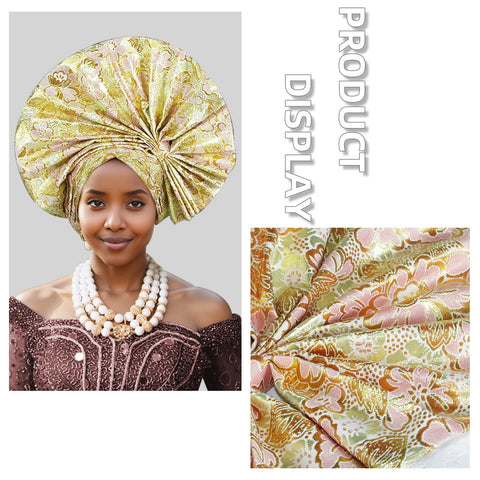 Image of Exaggerated Fan-shaped Auto Gele Alrady Made Headtie for Women African Lady Headwraps Wedding Party Head Ties Female Turban Cap-FrenzyAfricanFashion.com