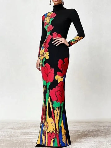 Image of Vintage Elegant Multi-Colored Floral Printed Evening Dresses-FrenzyAfricanFashion.com