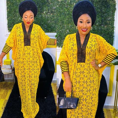 Image of Elegant African Dresses for Women Boubou Abayas Dashiki Ankara Lace Outfits Evening Gown Kaftan Maxi Dress-FrenzyAfricanFashion.com
