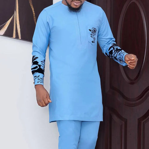 Image of African Men's Printed Top And Trousers Suit Wedding Dress Casual Slim Suit-FrenzyAfricanFashion.com