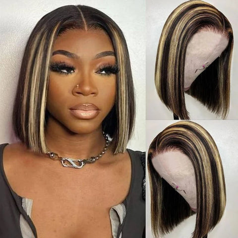 Image of Human Hair Bob Wig Short Bone Straight Bob Wig Lace Front-FrenzyAfricanFashion.com