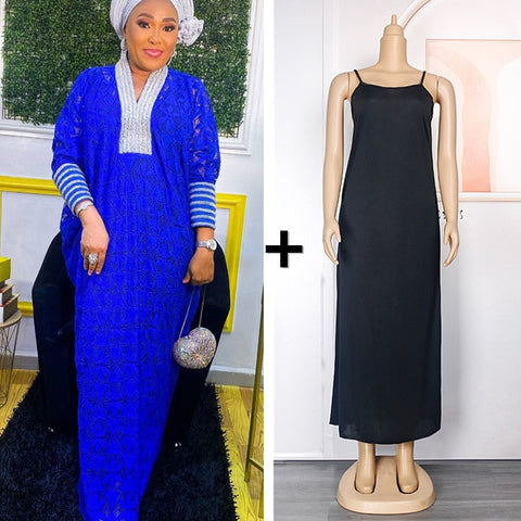 Image of Elegant African Dresses for Women Boubou Abayas Dashiki Ankara Lace Outfits Evening Gown Kaftan Maxi Dress-FrenzyAfricanFashion.com