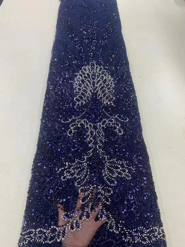 Image of Luxurious Sequence Lace Fabrics With Sequins Beaded-FrenzyAfricanFashion.com