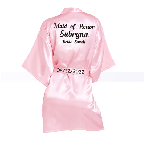 Image of Customized Logo Wedding Bathrobe Faux Silk Bridal Robe Bride Bridesmaid Wedding Robes Woman Bachelorette Hen Party-FrenzyAfricanFashion.com