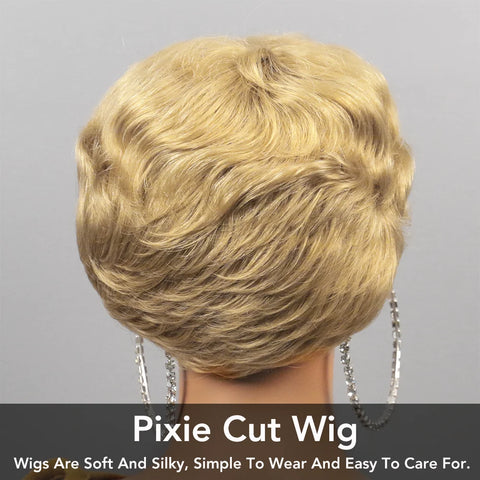 Image of Brown Short Pixie Cut Wig Human Hair For Black Women Machine Made Wigs With Bangs Colored Brazilian Wig Human Hair Wigs-FrenzyAfricanFashion.com