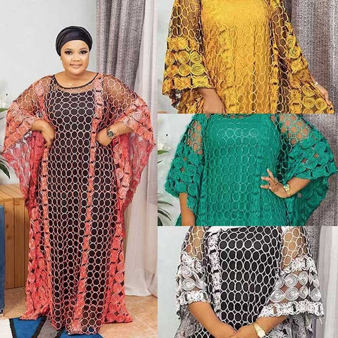 Image of Women Half Sleeve Polyester Long Evening Dresses-FrenzyAfricanFashion.com