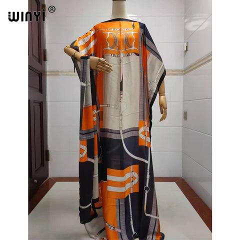 Image of Fancy Abaya Dress Women Print Bohemia Hijab Loose Muslim dress-FrenzyAfricanFashion.com